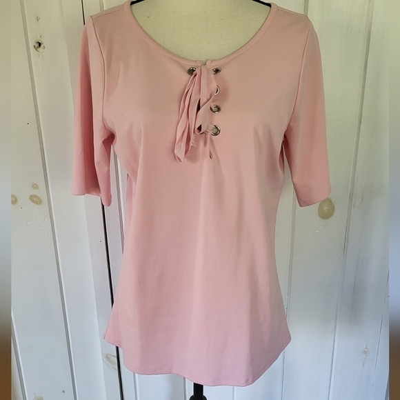Eloquii Pink Lace Up T Shirt Size 14/16 - Picture 1 of 9